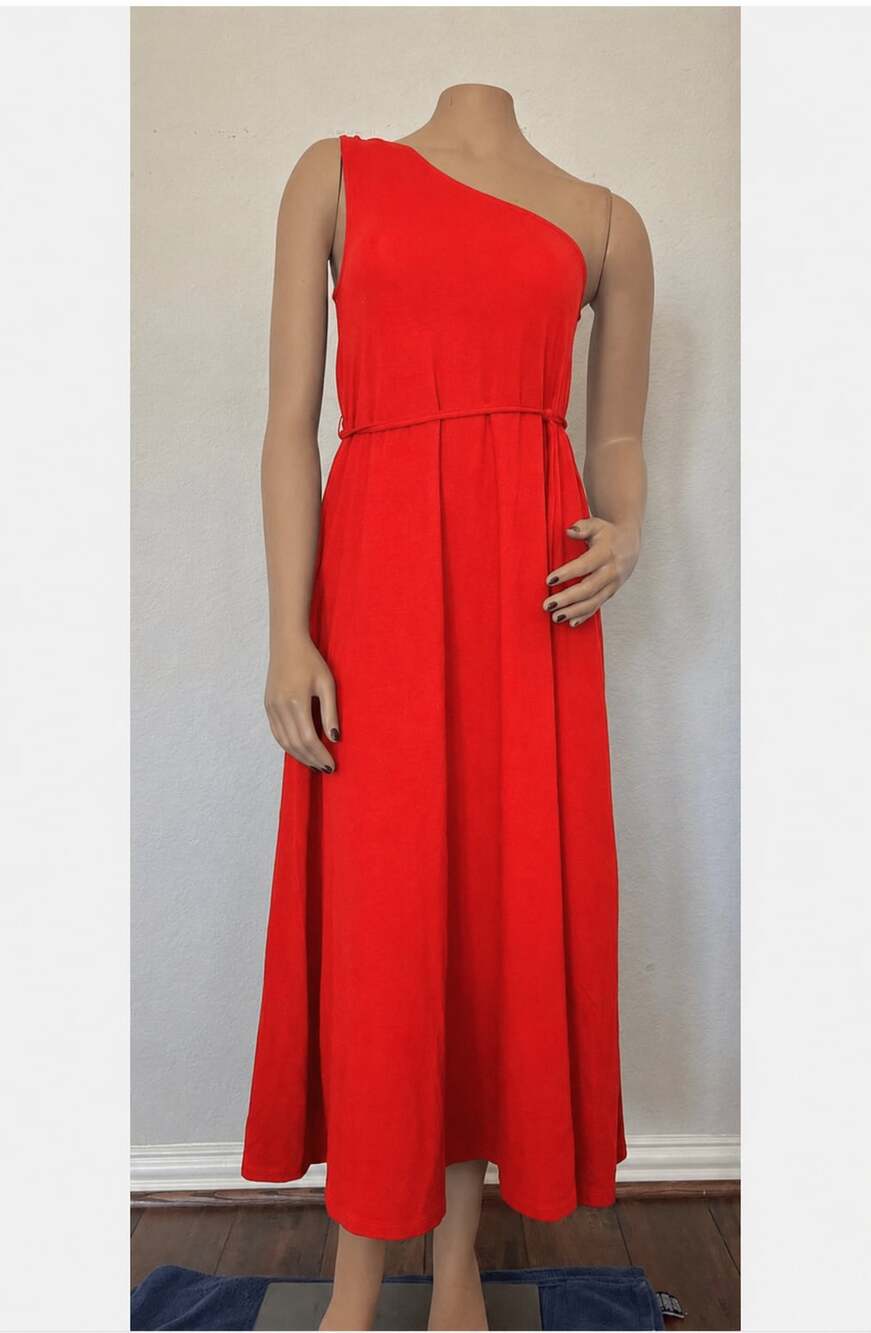 NEW Boden Red One Shoulder EcoVero Midi Dress NWT 16-18